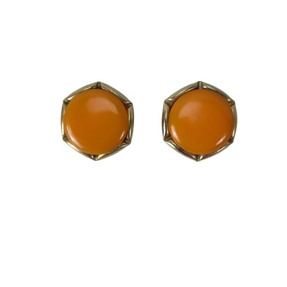 Pat. Pend. Jewelry - Women's Costume Jewelry Pat. Pend. Clip On Earrings Orange Gold Tone Vintage